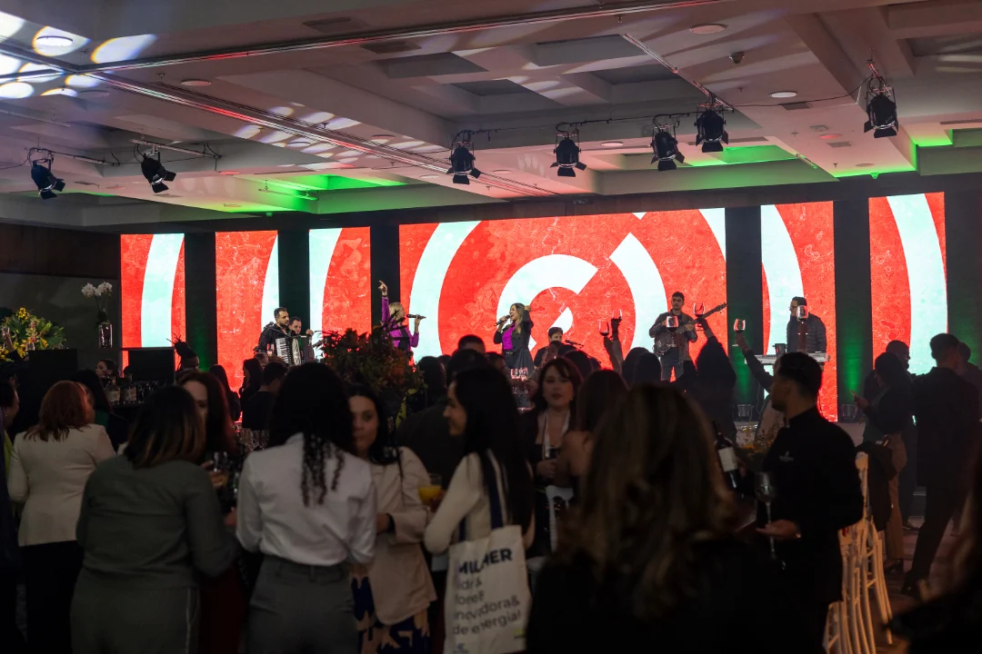 Público reunido em frente ao palco durante apresentação ao vivo