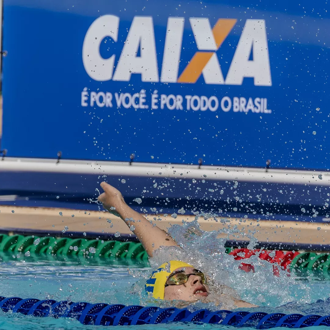 Nadador em nado costas visto da borda